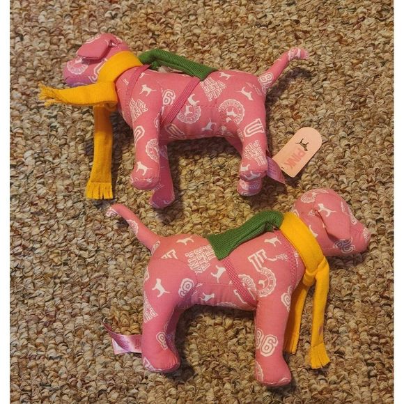 Victoria's Secret PHI BETA PINK DOG Stuffed Anima Scarf Backpack x2 - Picture 1 of 8